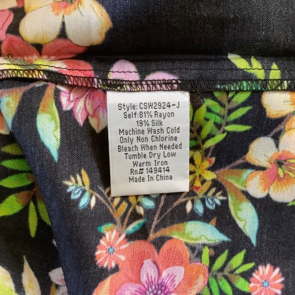 Johnny Was Sognatore Nero High Low Silk Blend Kaftan Black Floral Multi SZ L/XL - Picture 15 of 16